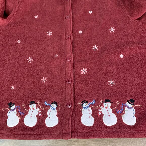 Croft & Barrow Sports Womens Fleece Cardigan Sweater Plus Sz 1X Snowman Mahogany - Picture 3 of 9